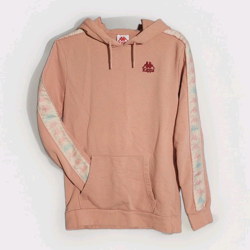 Kappa 222 Banda Budy 3 Pullover Hoodie Womens Sz‎ M Coral Logo Tape Sleeve